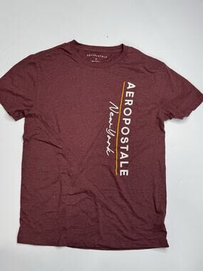 Aeropostale T Shirt Mens M Maroon New York Vertical Logo Graphic Tee Burgundy